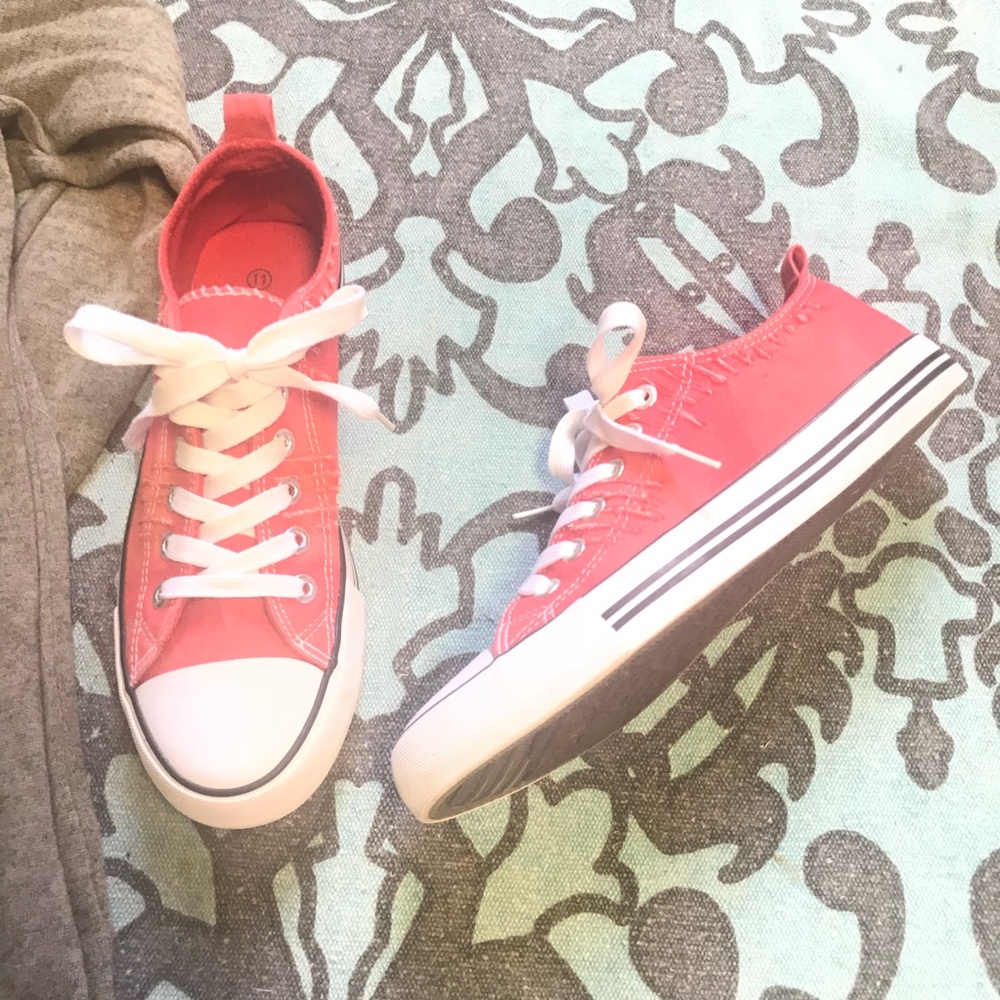 Ladies Red Distressed Sneakers
